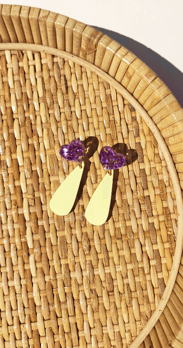 Boucles d'oreilles Julia - Paillettes violettes et jaune