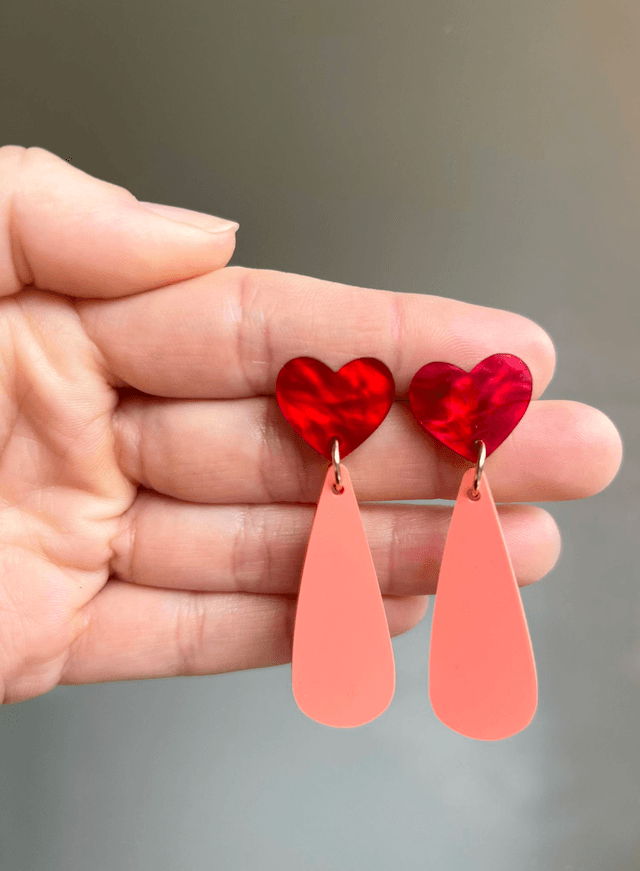 Boucles d'oreilles Julia - Rouge texture et pêche