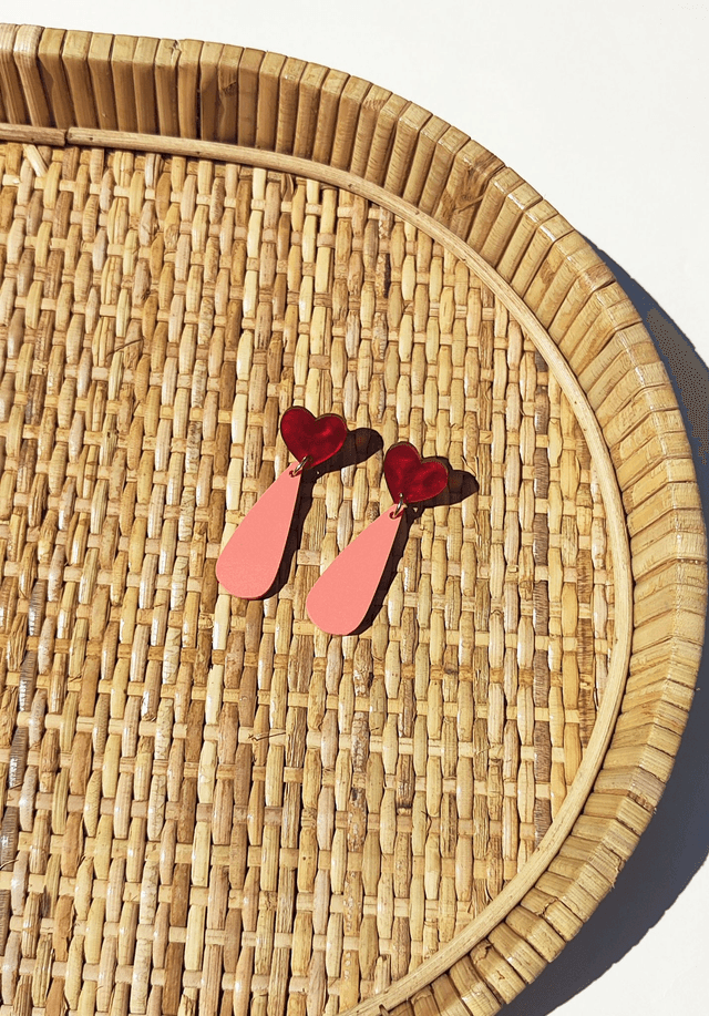 Boucles d&#039;oreilles Julia - Rouge texture et pêche