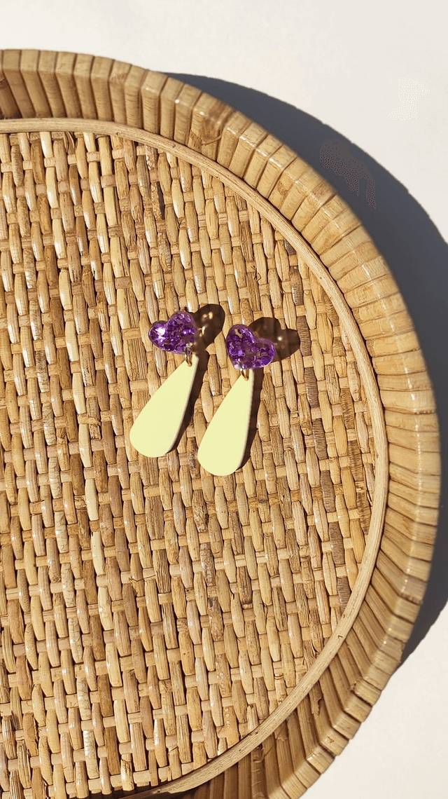 Boucles d&#039;oreilles Julia - Paillettes violettes et jaune